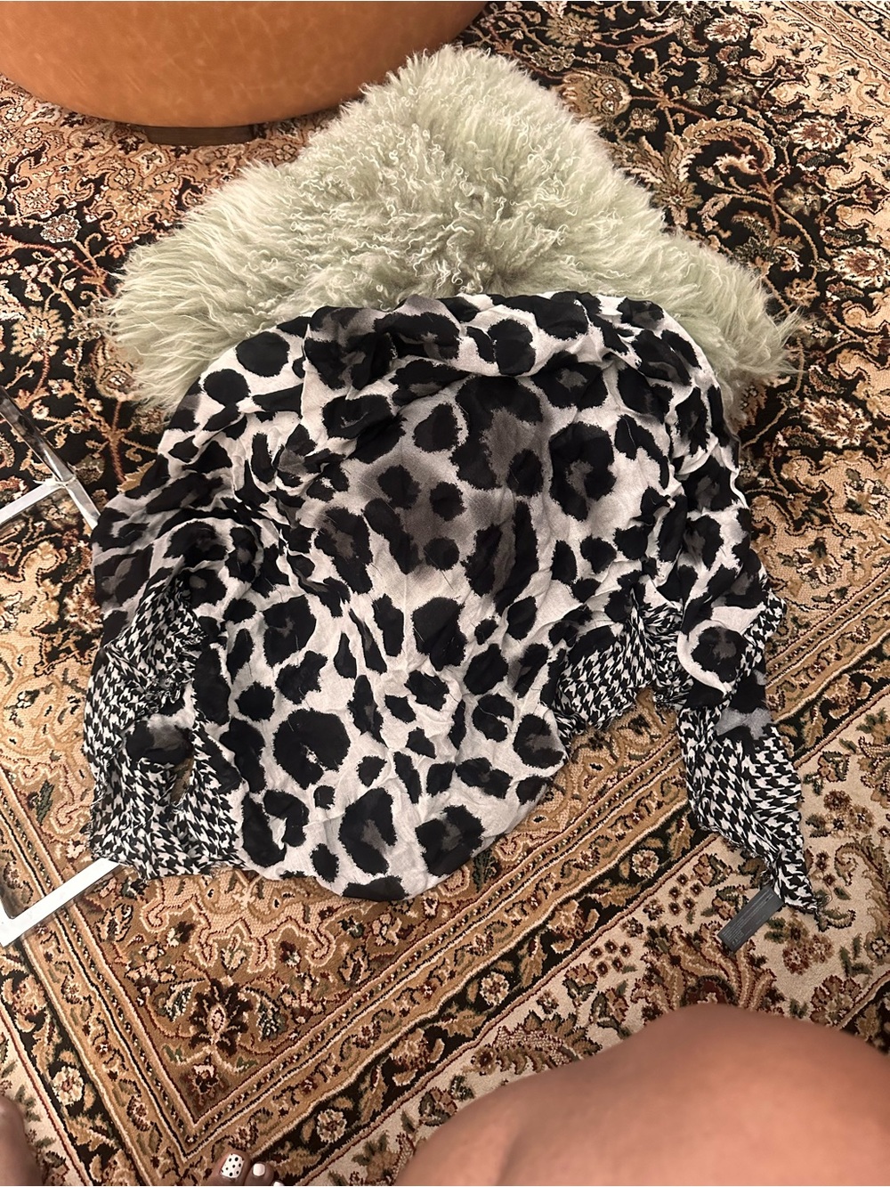 Express Black & White Faux Fur Animal Print scarf